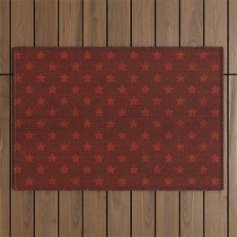 Red Christmas Stars on Dark Red Burlap Cloth Outdoor Rug