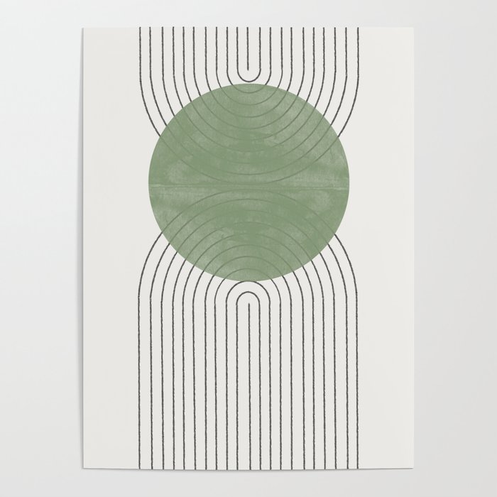 Mid century Green Moon Shape  Poster