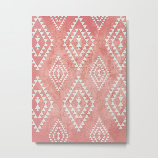 mint & coral tribal pattern (2) Metal Print