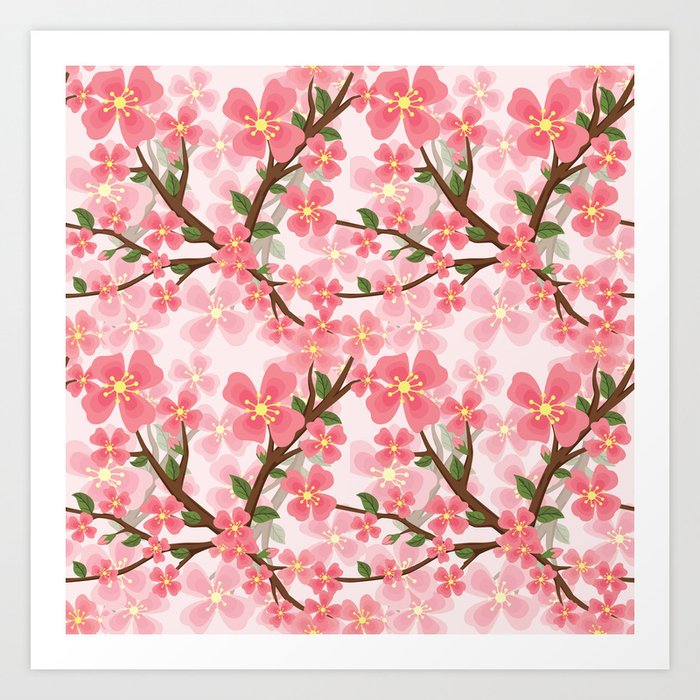 Cherry Blossom Flower Pattern 22 Art Print