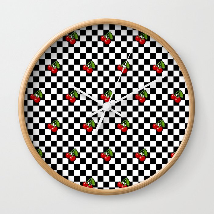 Checkered Cherries Wall Clock