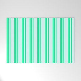 [ Thumbnail: Green & Light Cyan Colored Lines Pattern Welcome Mat ]