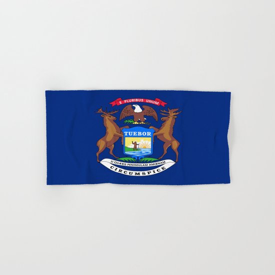 Flag Michigan America Usa Great Lakes Detroit Michigander Yooper Lansing Winter Wonderland Wolverine Hand Bath Towel By Oldking Society6