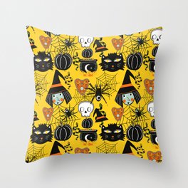 Halloween Cute Witch Yellow Throw Pillow