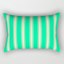 [ Thumbnail: Green & Beige Colored Lined/Striped Pattern Rectangular Pillow ]