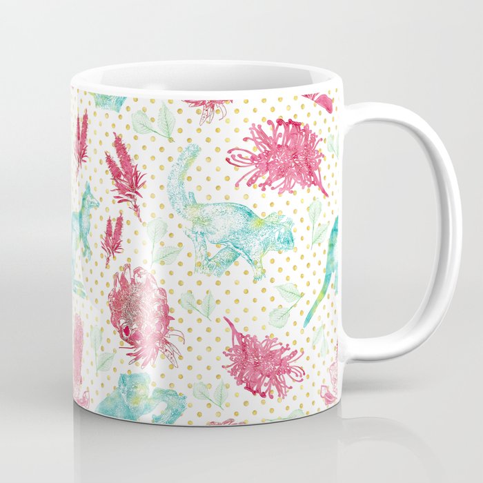 Beautiful Australian Animals And Flowers On Gold Polka Dots Coffee Beautiful Australian Animals And Flowers On Gold Polka Dots Coffee Mug