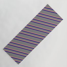 [ Thumbnail: Gray, Dark Salmon, and Dark Blue Colored Lines Pattern Yoga Mat ]