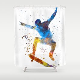 Man skateboard 01 in watercolor Shower Curtain