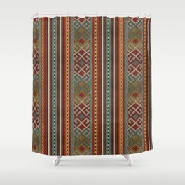 Oriental Kilim Teal, Mustard and Red Shower Curtain