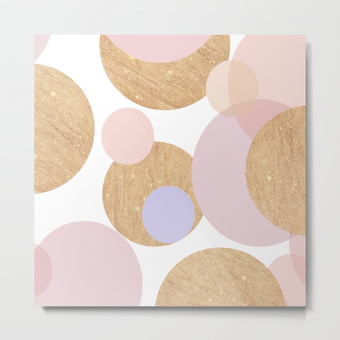 Abstract pink coral white gold glitter geometrical shapes Metal Print