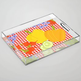 Retro Modern Fruits And Vegetables Red Dots Acrylic Tray
