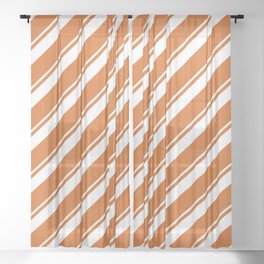 [ Thumbnail: Chocolate and White Colored Pattern of Stripes Sheer Curtain ]