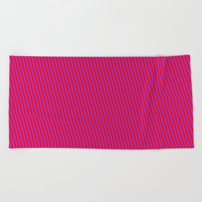 Dark Orchid and Red Colored Striped Pattern Beach Towel