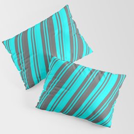 [ Thumbnail: Cyan & Dim Gray Colored Lines Pattern Pillow Sham ]