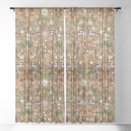 Chickadees in a Muted Garden  Sheer Curtain