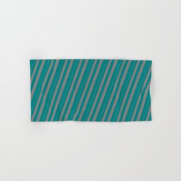 [ Thumbnail: Grey & Teal Colored Striped/Lined Pattern Hand & Bath Towel ]