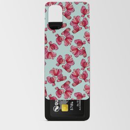 Red watercolour poppies illustration with turquoise background pattern Android Card Case