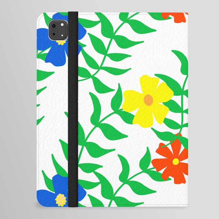 Cheerful 80’s Summer Flowers In Red Yellow And Blue iPad Folio Case