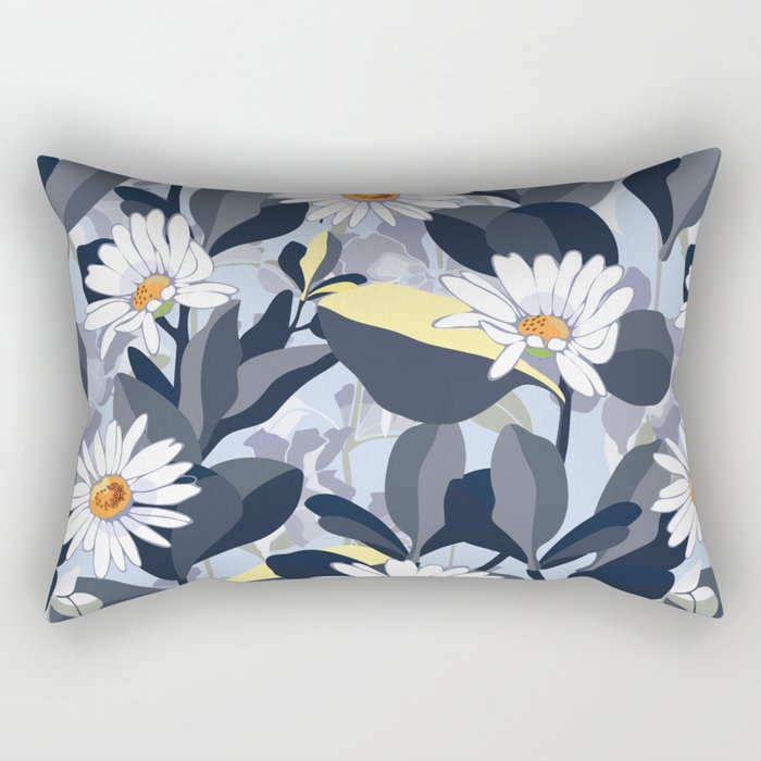 Navy Daisies With Leaves Rectangular Pillow