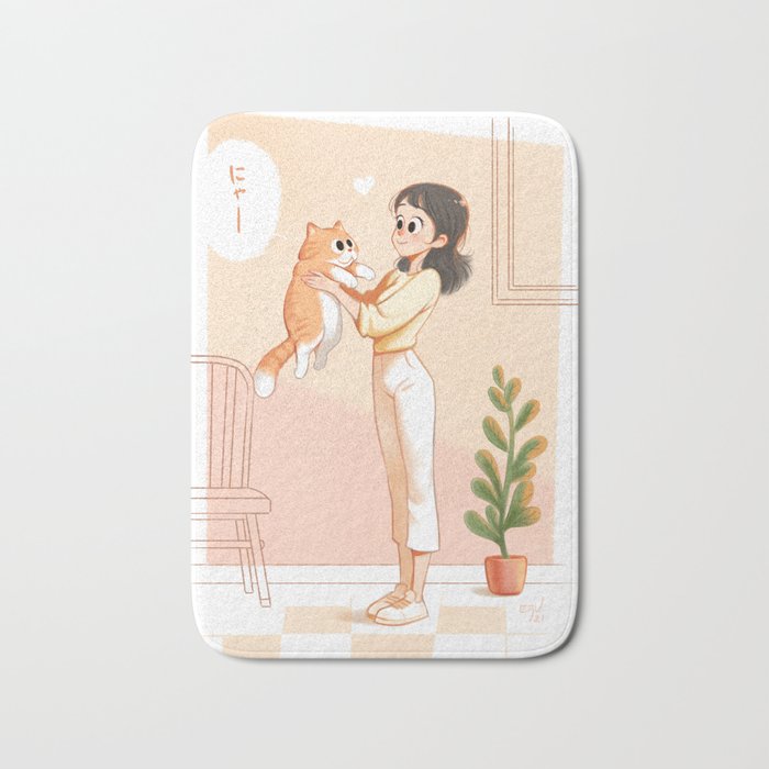 The cat and the girl Bath Mat