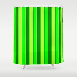 [ Thumbnail: Lime, Light Green & Green Colored Stripes Pattern Shower Curtain ]