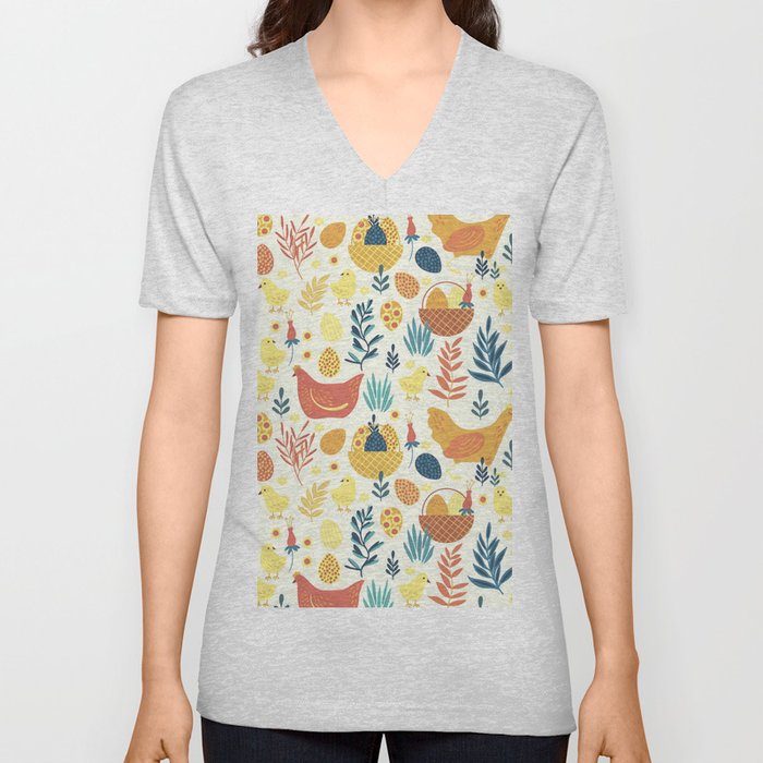 Happy Easter Cute Vintage Chicken Collection V Neck T Shirt