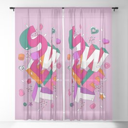 SWEET - colorful typography on pink Sheer Curtain