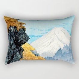Blue Japanese Woodblock Print Of Foot of Mount Ashitaka by Hiroaki Takahashi,Volcano,Autumn,Landscape,Japan,Woodcut,Vintage,mountain, Rectangular Pillow