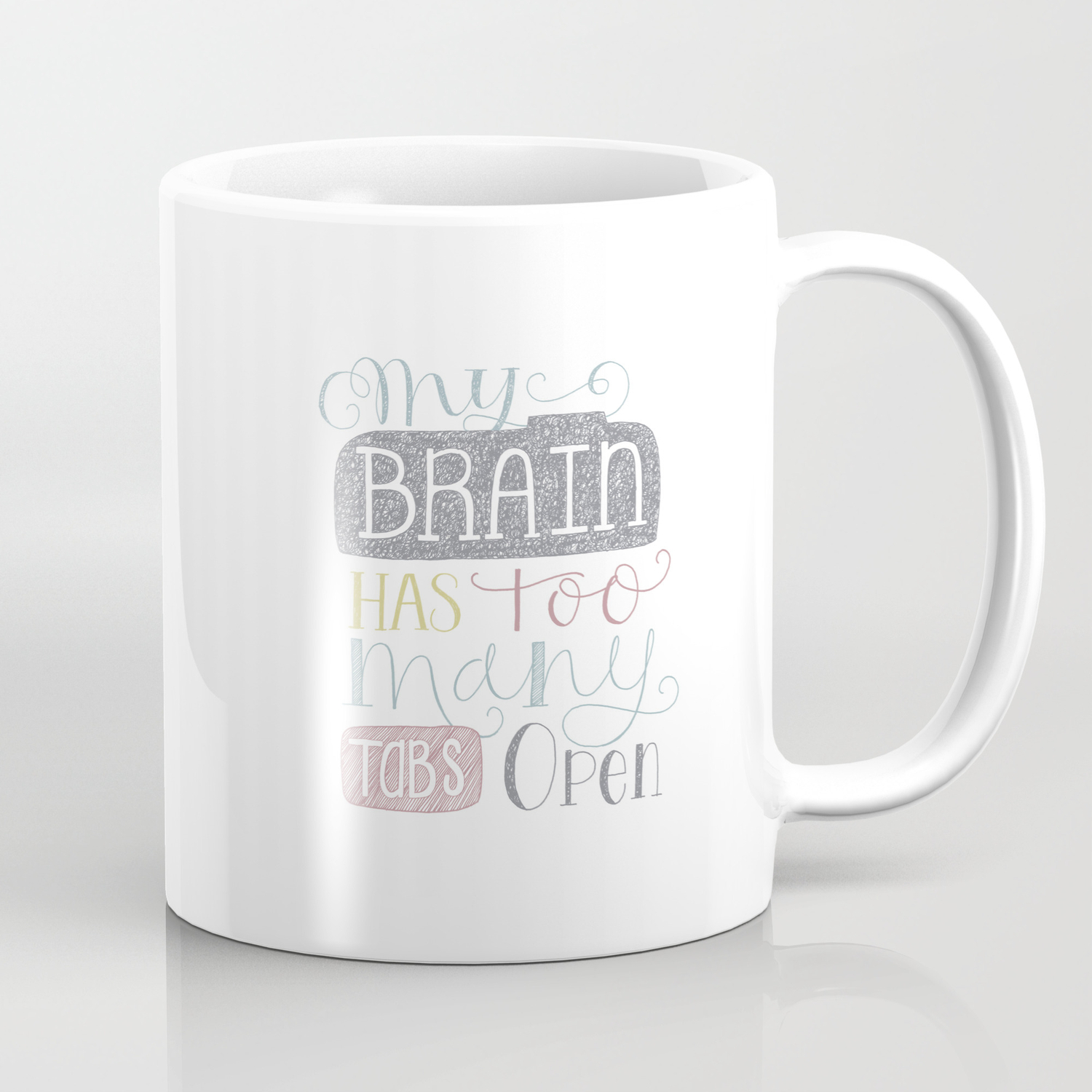 Quirky Hand Lettered Quote Print My Brain Has Too Many Tabs Open Coffee Mug By Nikkiwhistoninks Society6