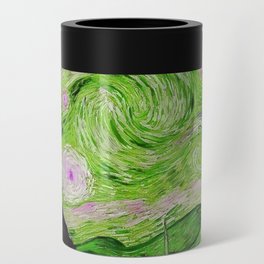 The Starry Night - La Nuit étoilée oil-on-canvas post-impressionist landscape masterpiece painting in alternate light green and fuchsia purple by Vincent van Gogh Can Cooler