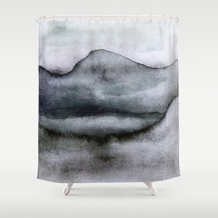 Serene Mountain Landscape In Watercolor Shower Curtain