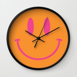 Groovy Pink and Orange Smiley Face - Retro Aesthetic  Wall Clock | Peach, Abstract, Graphic Design, 80S, 8X10, Bright, Pattern, Hippie, Modern, Cute 