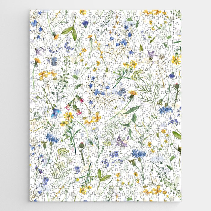 Scandinavian Midsummer Blue And Yellow Wildflowers Meadow  Jigsaw Puzzle