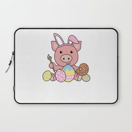 Cute Pig Easter With Easter Eggs As Easter Bunny Laptop Sleeve