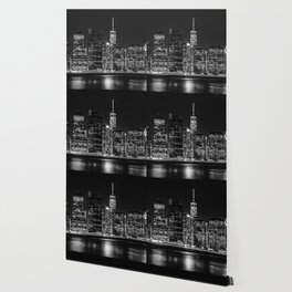 New York City Manhattan skyline at night black and white Wallpaper