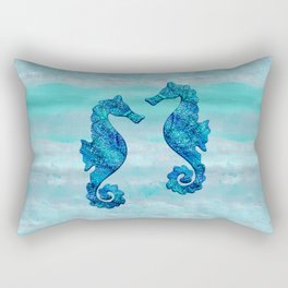 Blue Seahorse Couple Underwater Rectangular Pillow