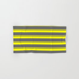 [ Thumbnail: Yellow and Dim Gray Colored Lined/Striped Pattern Hand & Bath Towel ]