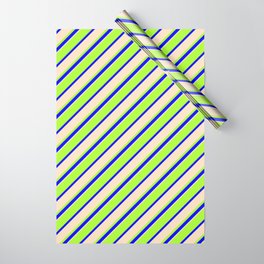 [ Thumbnail: Light Green, Blue & Bisque Colored Lines Pattern Wrapping Paper ]