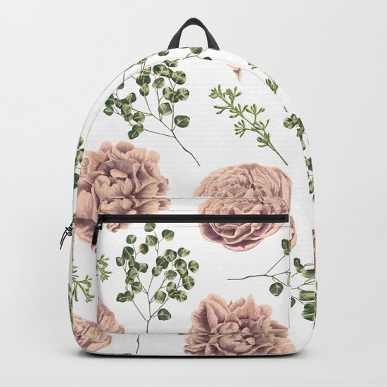 Roses Pattern on White Backpack