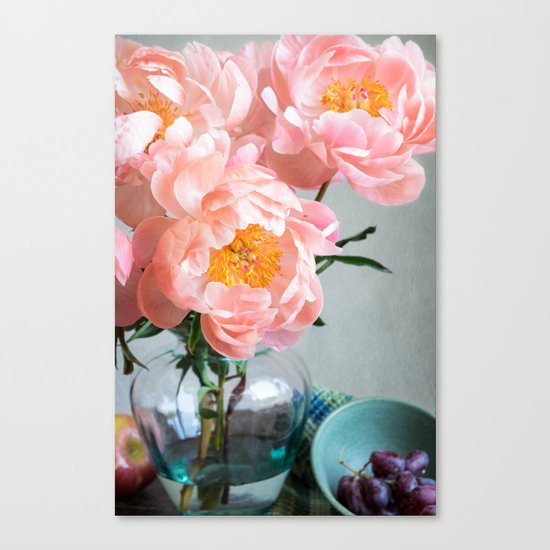 Peachy Peonies Canvas Print