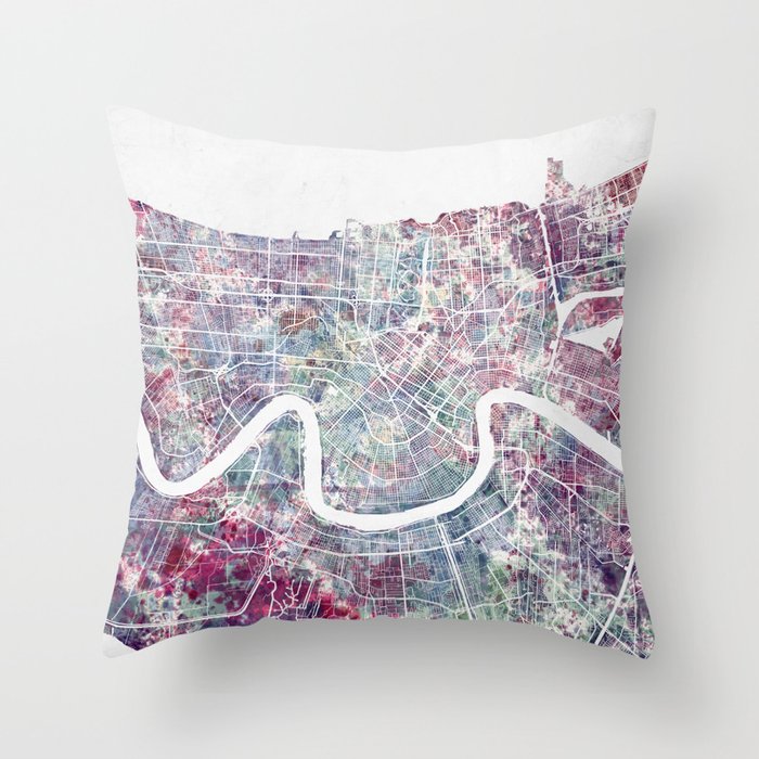 New Orleans Map Throw Pillow By Mapmapmapswatercolors Society6 New Orleans Map Throw Pillow