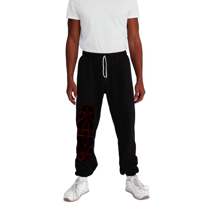 Blood Red Gothic Distorted Cathedral Window Pane Dark Black Night Square Pattern Sweatpants