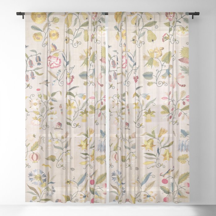 Antique Multicolor English Country Cottage Floral  Sheer Curtain
