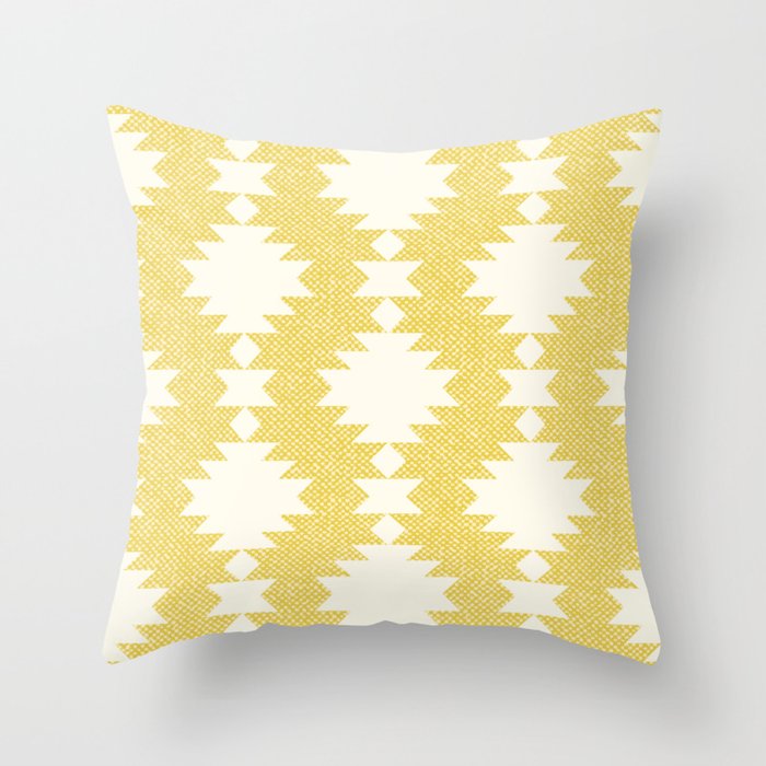 Bohemian aztec diamonds stripes white illuminating yellow Throw Pillow
