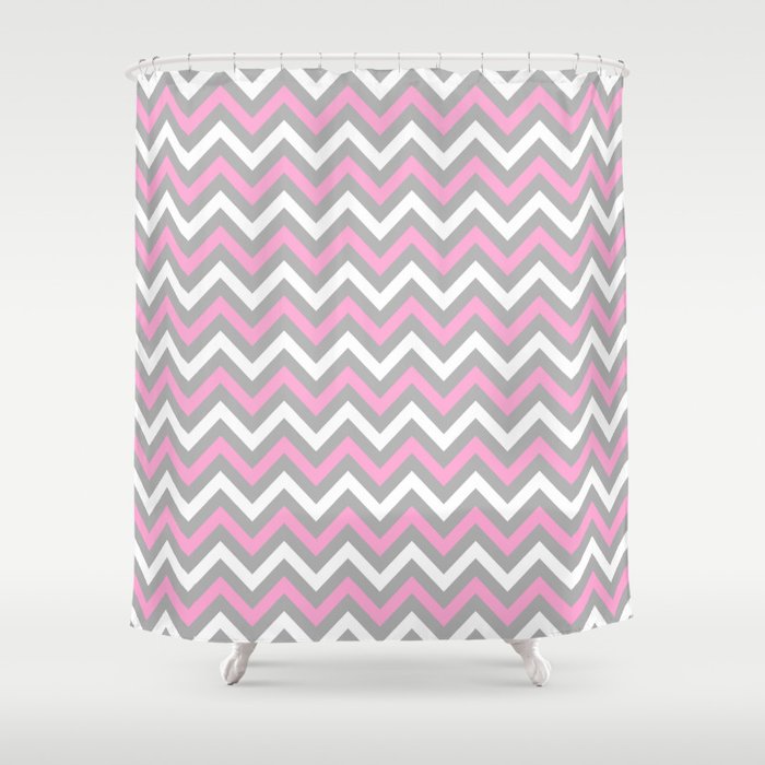 Pink And Grey Chevron Shower Curtain By, Grey Chevron Shower Curtain
