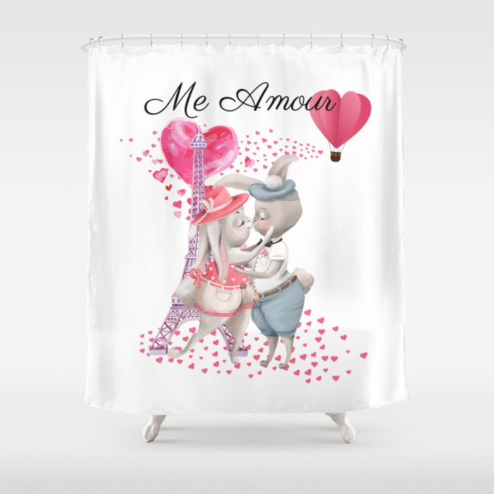 Sweet Bunnies In Love In Paris Me Amour Shower Curtain