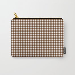 Small Classic Gingham Check Plaid Pattern in Caramel Brown and White Carry-All Pouch