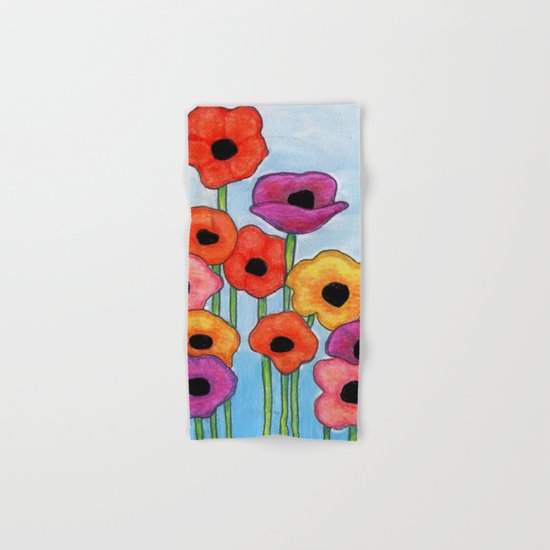 Colorful Poppies on Blue Hand & Bath Towel