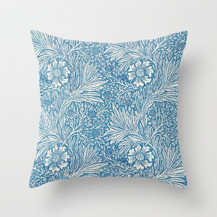 William Morris. Blue Marigold. Throw Pillow