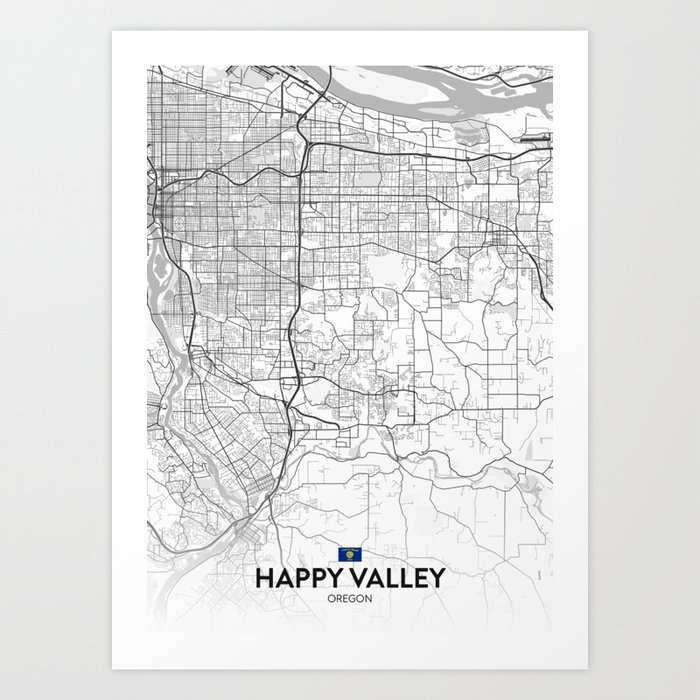 Happy Valley, Oregon, United States - Light City Map Art Print